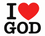 The graphic text 'I [heart] GOD' in black and red on a plain white background.